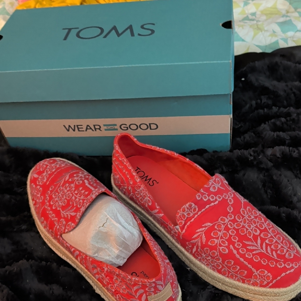 TOMS Women's Red Espadrille Slip-Ons